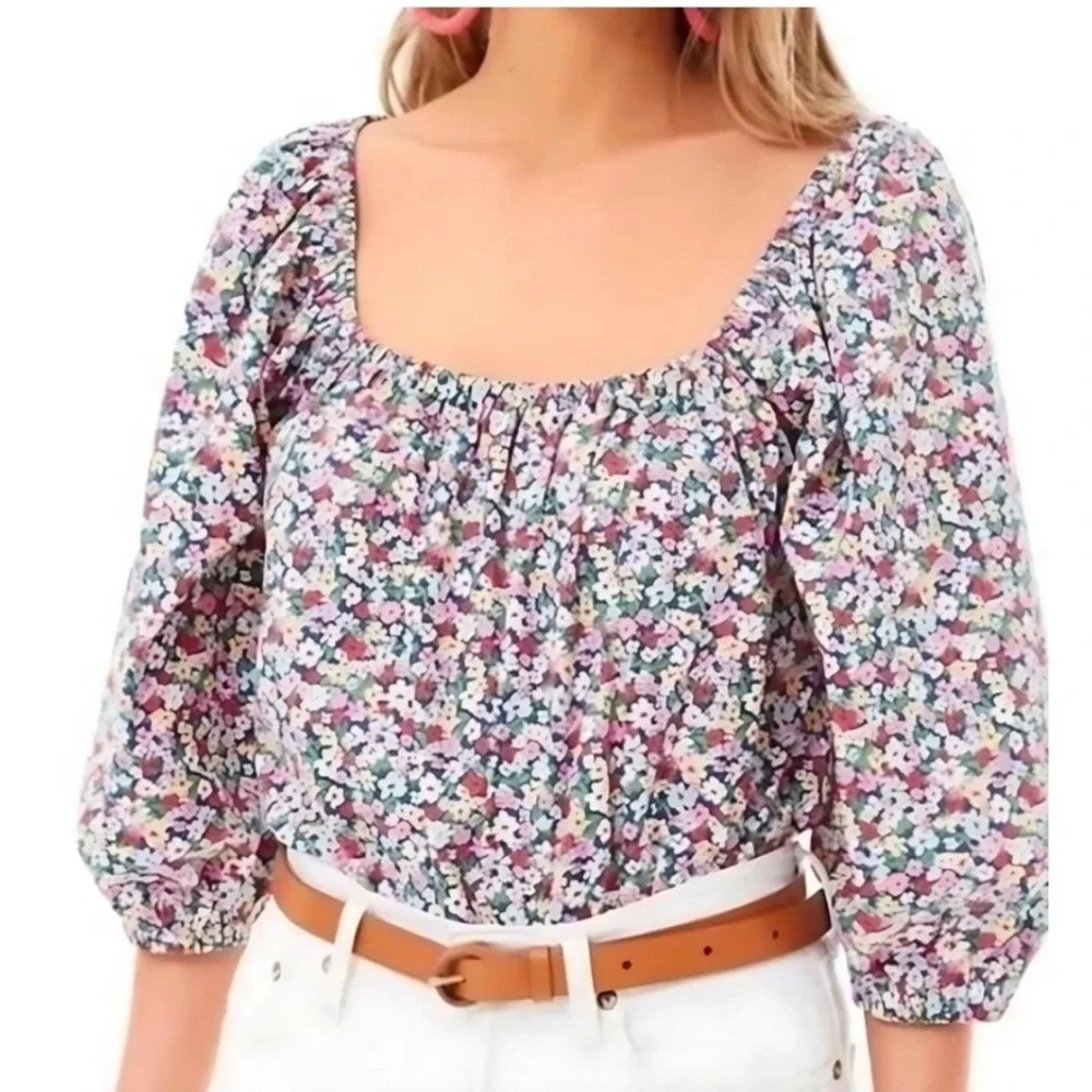 Tuckernuck Pomander Place Ditsy Floral Brooks Blouse Pink Blue Y20956XKGT Small